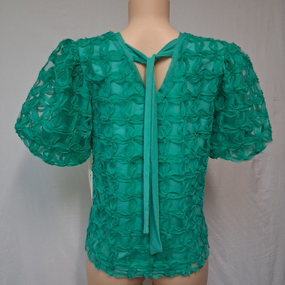 Cato Collection Limited Edition Chic Textured Green Blouse Size M - Picture 10 of 16